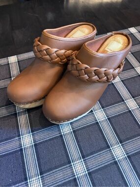 Dolce Vita Braided Strap Brown Leather Clog Mules